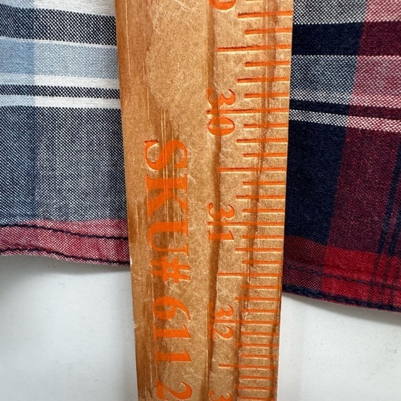 EDDIE BAUER PLAID red-blue short sleeve 100% cotton button down casual top, XL - Picture 9 of 9